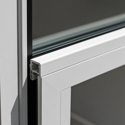 Close-up of a modern white aluminium window frame, clean and elegant