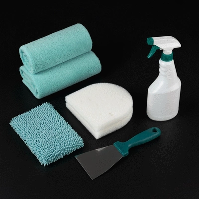 Modern aluminium window maintenance kit with tools and cleaning supplies